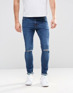 Супероблегающие джинсы с рваными коленями ASOS DESIGN-Синий