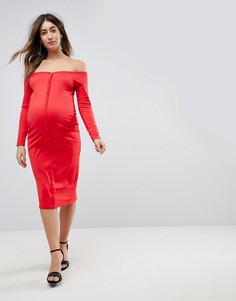 Облегающее платье миди с вырезом сердечком и пуговицами ASOS Maternity-Красный