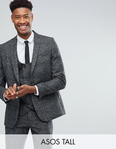 Приталенный пиджак в клетку с добавлением шерсти ASOS TALL-Черный
