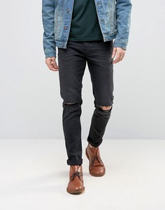 Облегающие рваные джинсы плотностью 12,5 унций ASOS-Черный