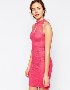 Кружевное платье с высоким воротом Jessica Wright-Розовый