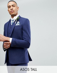 Темно-синий приталенный пиджак с добавлением шерсти ASOS TALL Wedding