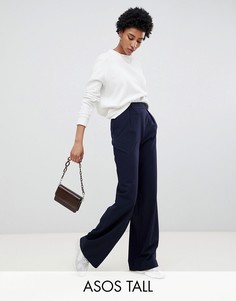 Брюки с широкими штанинами и складками ASOS DESIGN Tall-Темно-синий