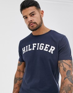 Темно-синяя футболка для дома с круглым вырезом и логотипом Tommy Hilfiger-Темно-синий