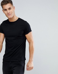 Черная футболка с круглым вырезом и отворотами на рукавах ASOS DESIGN-Черный