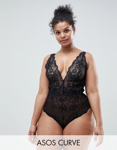 Кружевное боди со шнуровкой на спине ASOS DESIGN Curve-Черный
