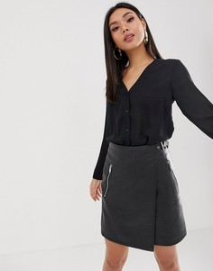 Блузка с длинными рукавами и V-образным вырезом ASOS DESIGN-Черный