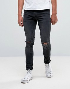 Темно-серые супероблегающие джинсы с дырками на коленях ASOS-Серый