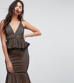 Кружевное платье миди с баской Missguided-Черный