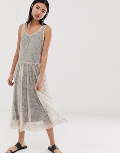 Сетчатое платье миди с принтом Selected Femme-Мульти