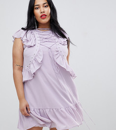 Свободное чайное платье мини со шнуровкой и люверсами ASOS CURVE-Фиолетовый