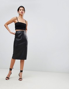 Кожаная юбка-карандаш миди ASOS DESIGN-Черный