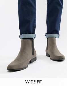 Серые ботинки челси для широкой стопы из искусственной замши ASOS DESIGN-Серый