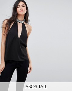 Декорированный топ-халтер с глубоким вырезом ASOS TALL-Черный