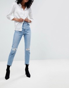 Светлые узкие джинсы в винтажном стиле с прорехами на коленях ASOS DESIGN Farleigh-Синий