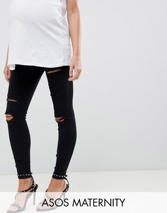 Черные рваные джинсы скинни с посадкой под животом ASOS DESIGN Maternity Ridley-Черный