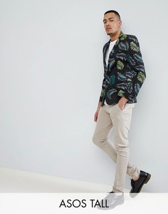 Приталенный хлопковый блейзер с пальмовым принтом ASOS DESIGN Tall-Черный