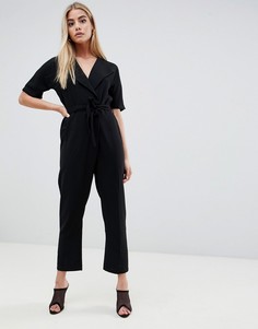 Комбинезон с запахом и поясом ASOS DESIGN-Черный