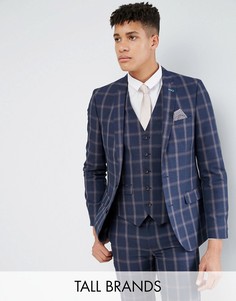 Синий клетчатый пиджак узкого кроя Harry Brown TALL-Темно-синий