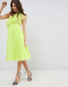 Платье миди на одно плечо из тюля ASOS-Зеленый