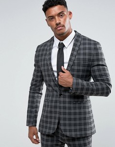 Серый пиджак супероблегающего кроя в однотонную клетку ASOS