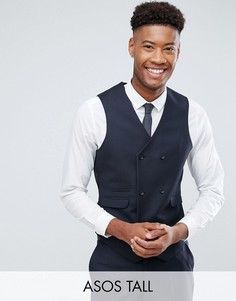 Темно-синий жилет узкого кроя из 100% шерсти ASOS TALL