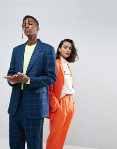 Синий супероблегающий пиджак в клетку ASOS