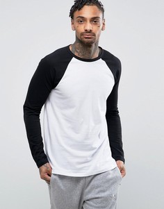 Лонгслив с круглым вырезом и контрастными рукавами реглан ASOS DESIGN-Белый