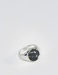 Серебристое кольцо-печатка с черным камнем Chained & Able-Серебряный