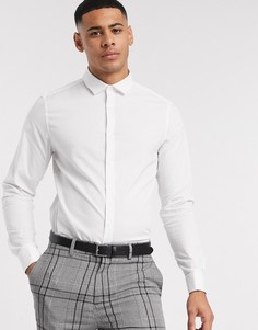 Белая облегающая эластичная рубашка с двойными манжетами ASOS DESIGN-Белый