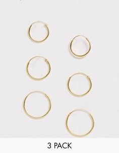 3 пары серег-колец из позолоченного серебра ASOS DESIGN-Золотой