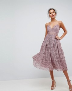 Кружевное платье миди для выпускного ASOS-Фиолетовый