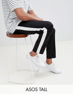 Черные укороченные брюки узкого кроя с полосой по бокам ASOS DESIGN Tall-Черный