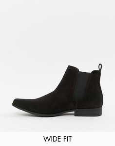 Черные ботинки челси для широкой стопы из искусственной замши ASOS DESIGN-Черный