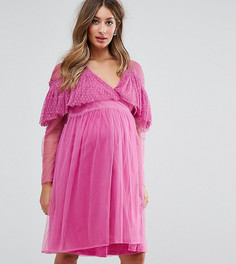 Сетчатое платье с запахом и оборками ASOS Maternity-Розовый