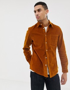 Облегающая вельветовая рубашка горчичного цвета ASOS DESIGN-Светло-коричневый