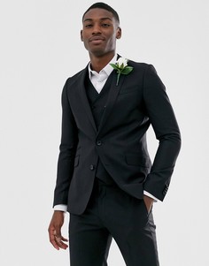 Черный облегающий свадебный пиджак из 100% шерсти ASOS DESIGN