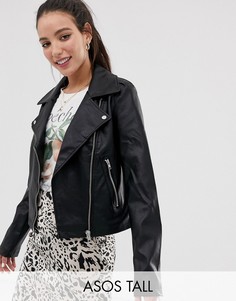 Байкерская куртка из искусственной кожи ASOS DESIGN Tall-Черный