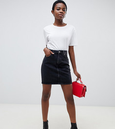 Черная джинсовая юбка с завышенной талией ASOS DESIGN Petite-Черный