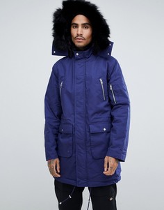 Синяя парка с подкладкой из искусственного меха ASOS-Синий