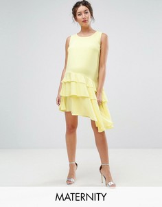 Платье мини с асимметричной оборкой по краю Queen Bee Maternity-Желтый