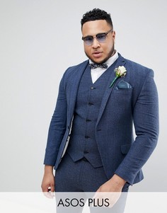 Сине-зеленый супероблегающий пиджак ASOS PLUS Wedding-Синий