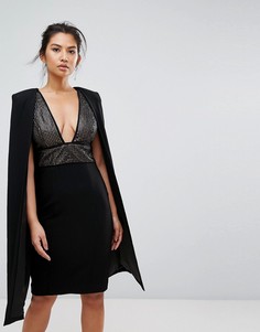 Платье миди с пайетками и кейпом Misha Collection-Черный