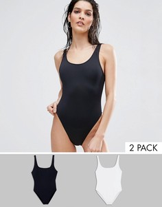Набор слитных купальников с овальным воротом и высоким вырезом по бедру ASOS DESIGN Recycled-Черный