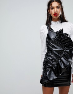 Облегающее виниловое платье мини с оборкой River Island-Черный