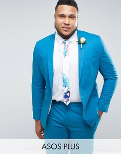 Облегающий синий пиджак из эластичной хлопковой ткани ASOS PLUS