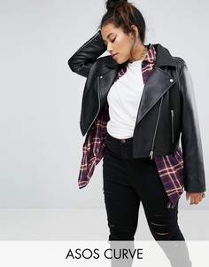 Байкерская куртка из искусственной кожи ASOS DESIGN Curve Ultimate-Черный