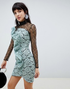 Платье мини с длинными рукавами и оборками ASOS-Желтый