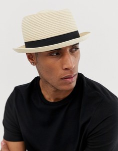 Бежевая соломенная шляпа с плоской тульей ASOS DESIGN-Бежевый