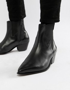 Черные кожаные ботинки челси в стиле вестерн на кубинском каблуке и со вставками в форме молний ASOS DESIGN-Черный